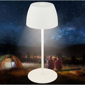 BRILONER - Mini LED tafellamp draadloos IP44 met touch, traploos dimbaar, batterij & lichtbron verwisselbaar, bedlamp, decoratieve lamp, LED lamp, oplaadbare tafellamp, 8x20 cm (DxH), wit