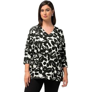 Ulla Popken, dames, grote maten, Kelchkraagshirt met bloemenprint, gebroken wit, 46/48 NL