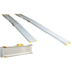 Aluminium helling, rolstoel, aluminium helling, inklapbaar, in lengte verschuifbaar, rolstoelhelling, klaphelling, telescopische helling, 2,43 m, aluminium