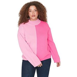 Trendyol Vrouwen High Neck Colorblock Regular Plus Size Sweater Sweater, Roze, 3XL, roze, 3XL