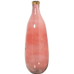 Vloervaas van gerecycled glas in roze met gouden rand, 25 x 75 cm, opening 6 cm