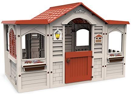 Chicos Groot kinderhuis voor buiten en binnen, van robuust en duurzaam kunststof, beige met rood dak, 105,8 cm x 30,5 cm x 85 cm (89650)