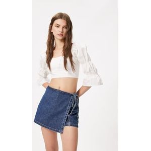 Koton Dames Crop Square Neck Back Low-Cut Lange Mouwen Shirred Cotton Blouse, Off White (001), 40