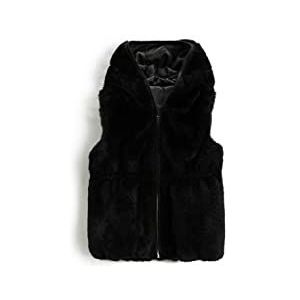 Koton Vest met capuchon van imitatiebont, voor baby's en meisjes, zwart (999), 9-12 Maanden