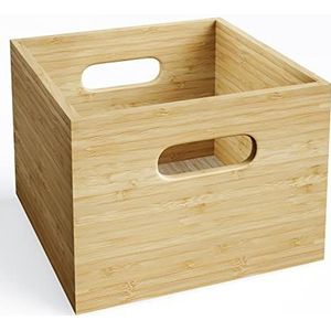 KD Essentials – Stapelbare opbergbox in bamboe – middelgroot (praktische, stijlvolle, opbergboxen in bamboe voor op kantoor, in de woonkamer en de keuken, gecertificeerd hout, natuurlijke kleur)