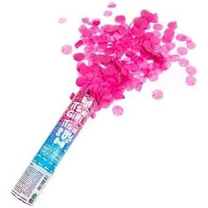 Roze confetti luchtgecomprimeerde party pop, ongeveer 20cm in h, op display