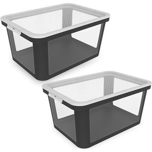 Rotho Albris Set van 2 Opbergdozen 45l met Deksel, Kunststof (PP gerecycleerd), transparant/zwart, 45l (57.0 x 39.2 x 27.0 cm)