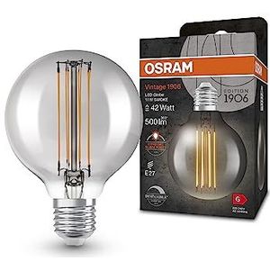 OSRAM Dæmpbare LED -lamper, vintage -udgave, 42 watt udskiftning, E27, G80, 1800 Kelvin, varmt komfortlys, klart glas, enkelt pakke