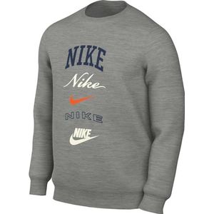 Nike Heren Top M Nk Club Bb Crew Stack Gx, Dark Grey Heather/Safety Orange, FN2610-063, XS