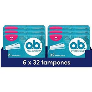 OB ProComfort Ultimate Comfort Mini Tampons (6 x 32), licht absorptievermogen, zonder schadelijke chemicaliën en geurstoffen, tampons zonder applicatorvrije tampons, niet gebleekt