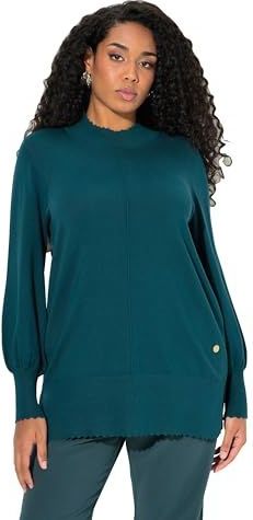 Ulla Popken - Enziaan - Gebreide Trui - Effen - Lange Mouwen