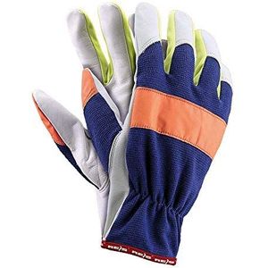 RLNEOX Topgekon beschermende handschoenen, donkerblauw-oranje-geel-wit, 10 afmetingen, 12 stuks
