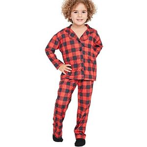 Trendyol Girl's Man Plaid Dunne Gebreide T-shirt-broek Pyjama Set (Pack van 2), Rood, 6-7 jaar