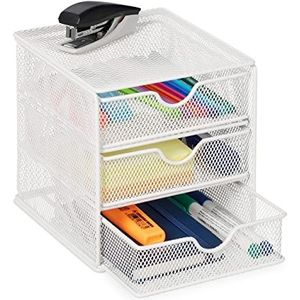 Relaxdays bureau organizer metaal, met 3 lades, klein, universeel, thuis, kantoor, HxBxD: 17x16x17 cm, ladenblok, wit