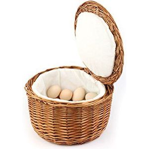 APS eiermand, lichtbeige eiermand, eiercontainer, stevig massief wilgentenen, voor ca. 20 eieren, houdt de inhoud lang warm dankzij de stoffen voering, Ø 25 cm, hoogte 17,5 cm