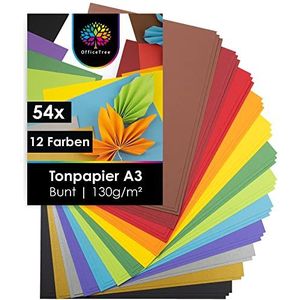 OfficeTree 54 x Gekleurd papier A3 bont - 12 kleuren - incl. 2 gouden en 2 zilveren vellen - kleurrijk knutselpapier 130g/m² - gekleurd karton om te knutselen en te ontwerpen