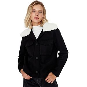 Trendyol Dames overhemd kraag effen normale jas, Zwart, 60