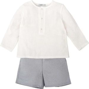 BABIDU Set voor kinderen met wit shirt met lange mouwen en ronde hals en knoopsluiting, uniseks, baby, Uniek, 5 Jaar