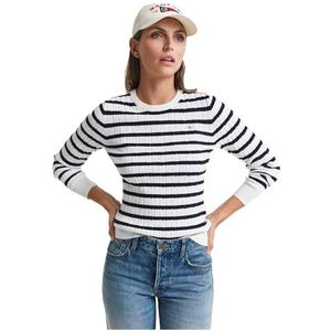 Gant Dames Stretch Cotton Cable Stripe C-Neck Pullover Sweater Sweater, Eggshell., M