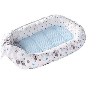 Medi Partners Babynest Knuffelnest 100% Katoen Nest Reis Bed voor baby's 100x60x15cm Uitneembaar inzetstuk (Teddy met lichtblauwe Minky)