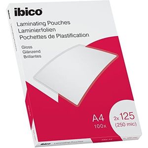 Ibico A4 Lamineerhoezen, 100 Stuks, Compatibel met Alle Warme Lamineermachines, 2 x 125 Micron, Hoogglanzend, 0,3 x 21,6 x 30,3 Centimeter, Glashelder, 627318