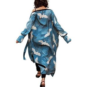 Eddoyee Chiffon Kwastje Open Front Kimono Vesten voor Vrouwen Print Strand Badpak Cover Up, Print kraan, One Size