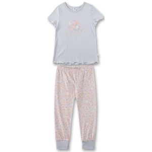 Sanetta Kinderpyjama voor meisjes, lange broek, T-shirt met halve mouwen, 100% biologisch katoen, powder blue, 128 cm