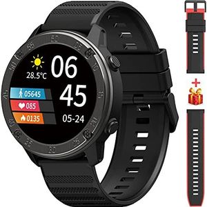 IOWODO Smartwatch voor heren, 1,3 inch (1,3 cm) kleurtouchscreen, fitnesshorloge, IP68 waterdicht, smartwatch met hartslag, slaapmonitor, stappenteller, voor iOS Android, zwart