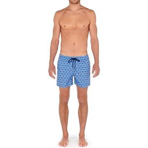 Hom Gaby Beach Boxer heren zwembroek met cementpatroon, blauw/wit/rood