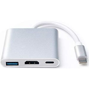 DEMKICO 3-in-1 USB C naar HDMI-adapter 4K, converteradapter hub type C-adapter met USB C-oplaadpoort, USB 3.0-poort compatibel met Macbook/Surface Book 2/Chromebook Pixel/Dell XPS13 en meer