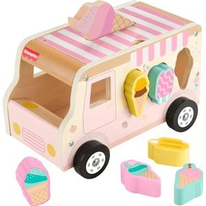 Fisher-Price Peuter, Vormensorteerset, Houten ijscowagen, 8 houten onderdelen voor ontwikkelingsgericht spel, vanaf 18 maanden, HXT86