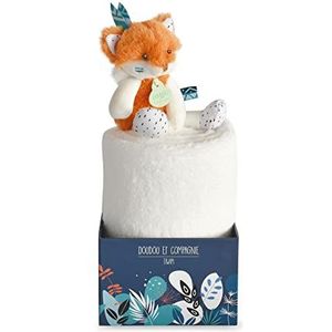 Doudou et Compagnie DC3649 babydeken met knuffeldier, vos, 100 x 70 cm, wit