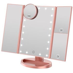 WEILY - Verlichte Makeup Spiegel - Rose Goud - 21 LED Lampen - Dual Power Supply - 2X/3X Vergrotende LED