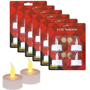 Idena 10124218 Led-theelichtjes, 24 stuks, elektrische kaarsen met flikkerend licht, inclusief batterijen, decoratie voor bruiloft, feest, Kerstmis, Pasen, als sfeerlicht