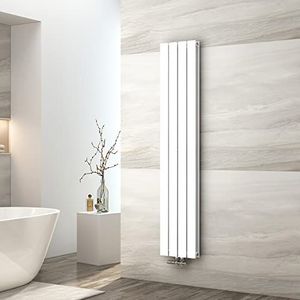 EMKE Warmwaterradiator, 160 x 30 cm, platte radiator, dubbellaags, centrale aansluiting, verticale wandmontage, design, wit