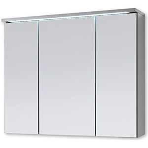 Stella Trading TWO Spiegelkast badkamer met LED-verlichting in titanium/wit - badkamerspiegel kast met veel opbergruimte - 100 x 68 x 22,5 cm (B/H/D)