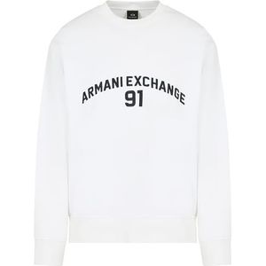 Armani Exchange Heren 91 logo, ronde hals, polsmanchetten, sweatshirt, gebroken wit, XS, off-white, XS