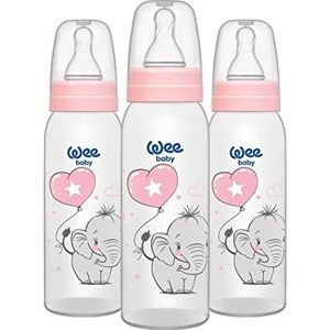 Wee Baby Plastic fles (3 stuks) | BPA-vrije fles met ronde zuiger voor het navullen van borstvoeding | witte, roze en blauwe siliconen flessen | babyflessen 125 en 250 ml