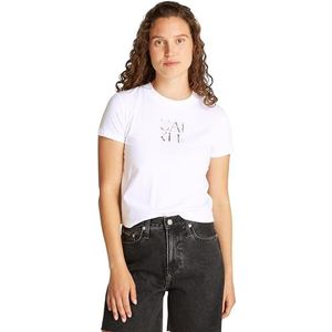 CK JEANS Dames FRONT FOTO GRAPHIC BABY TEE J20J225260, wit (briljant wit), XXS, Wit (briljant wit), XXS