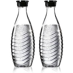 Sodastream Glazen karaf - Glazen flessen, compatibel met Crystal & Penguin-watercarbonators, transparant/zwart, 0,75 l, verpakking van 2 stuks (2 x 0,75 l), verpakking kan variëren