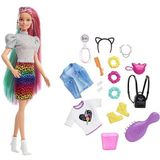 Barbie Luipaard en Regenbooghaar Pop (blond) met haar dat van kleur verandert, 16 speelaccessoires voor kinderen van 3 tot 7 jaar, GRN81