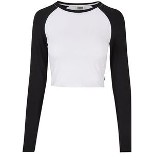 Urban Classics, Damen, T-Shirt, Ladies Organic Cropped Retro Baseball Longsleeve, White/Black, XXL