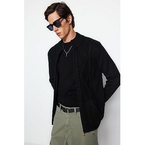 Trendyol Man Regular fit Basic High Neck Knitwear Cardigan, Zwart, M, Zwart, M