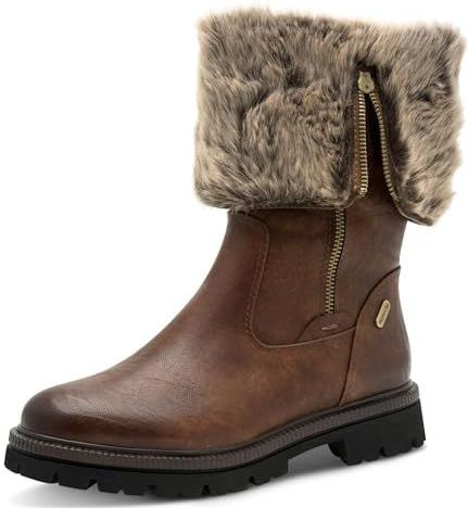 Marco Tozzi - Kuitlaarzen - Cognac - Imitatieleer - Blokhak