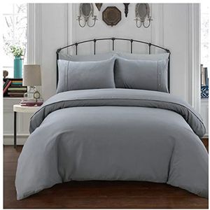 Sleepdown Beddengoedset met eenvoudig en klassiek wafelpatroon, grijs dekbedovertrek en kussenslopen, met knoopsluiting (kingsize bed)