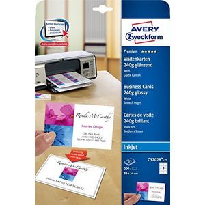 Avery Zweckform C32028-25 Premium visitekaartje speciale inkjetcoating aan beide zijden glans afwerking 85 x 54 mm 240g/m² / 25 vellen / 200 items