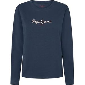 Pepe Jeans Dames Fiore Ls, T-shirt, Blauw, L, Blauw (gewassen marineblauw), L