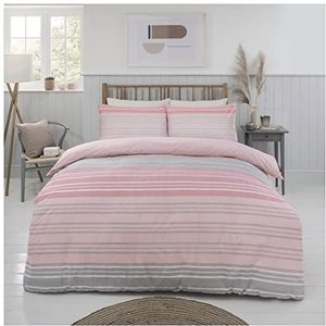 Sleepdown Dekbedovertrekset, roze (Blush Pink), getextureerde streep, omkeerbaar dekbedovertrek, onderhoudsvriendelijk beddengoed, zacht, gezellig beddengoed met kussenslopen, super kingsize (260 cm x