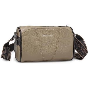 Miss Lulu Crossbody Bag schoudertas voor dames, met brede riem, echt leer met afneembare schouderriem, voor reizen en winkelen, Kaki