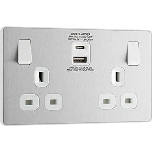 BG Electrical Evolve dubbel geschakeld stopcontact met USB C (30W) en USB A (2.1A) oplaadpoorten